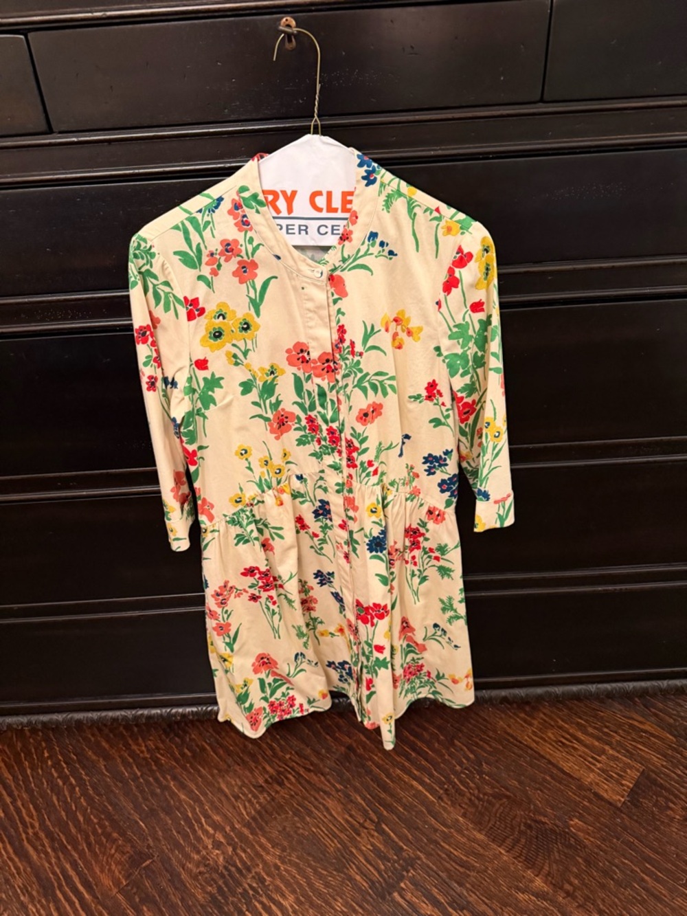 Tuckernuck Cream Floral Button-Front Dress with Green, Red and Blue Accents